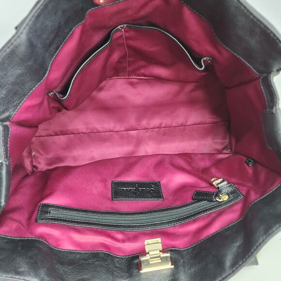 Cole Haan Black Leather Satchel Tote Purse Gold Hardware Double Handles Bag - Picture 6 of 10